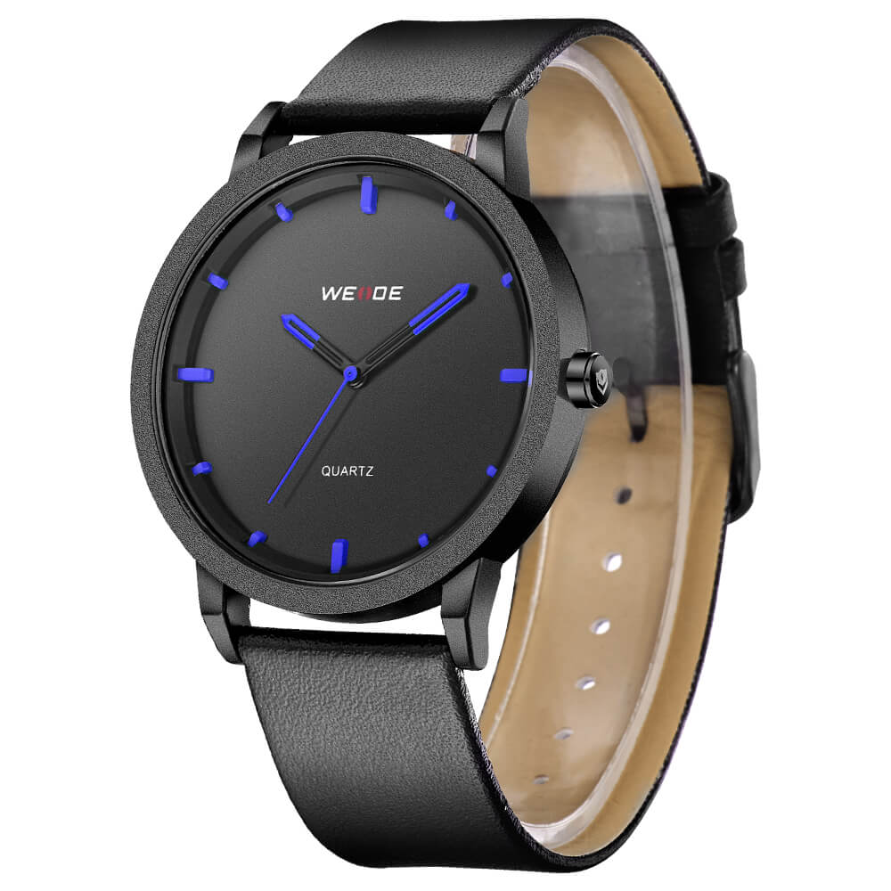 Weide Jam Tangan Kulit Analog Pria - WD001B - Black Blue