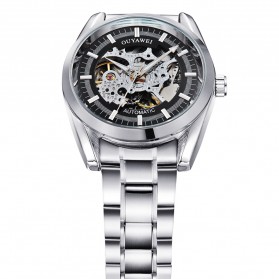 Ouyawei Skeleton Stainless Steel Automatic Mechanical Watch - OYW1320 - Silver Black - 2