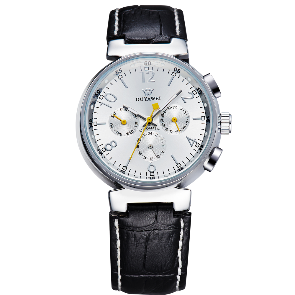 Ouyawei Luxury Men Leather Strap Automatic Mechanical 