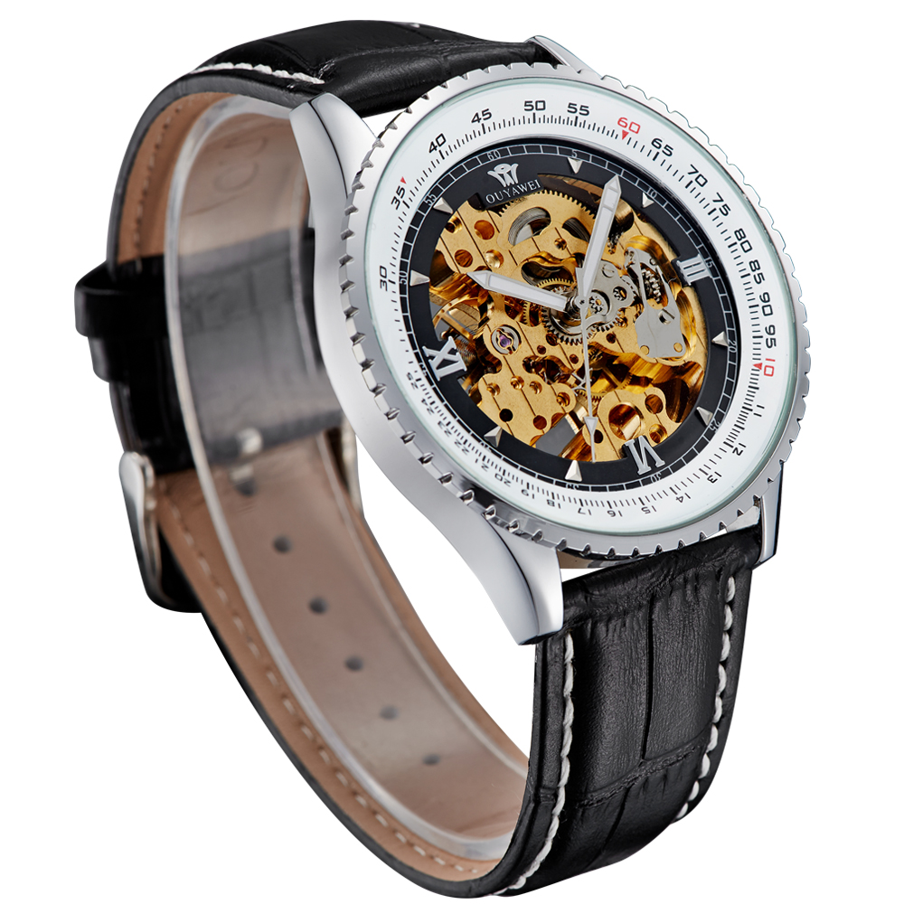 ouyawei skeleton leather automatic mechanical oyw1335 silver black ouyawei skeleton leather automatic mechanical oyw1335 silver black