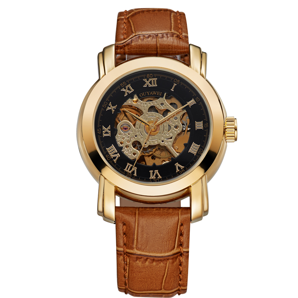 ouyawei skeleton leather automatic mechanical oyw1328 black gold ouyawei skeleton leather automatic mechanical oyw1328 black gold