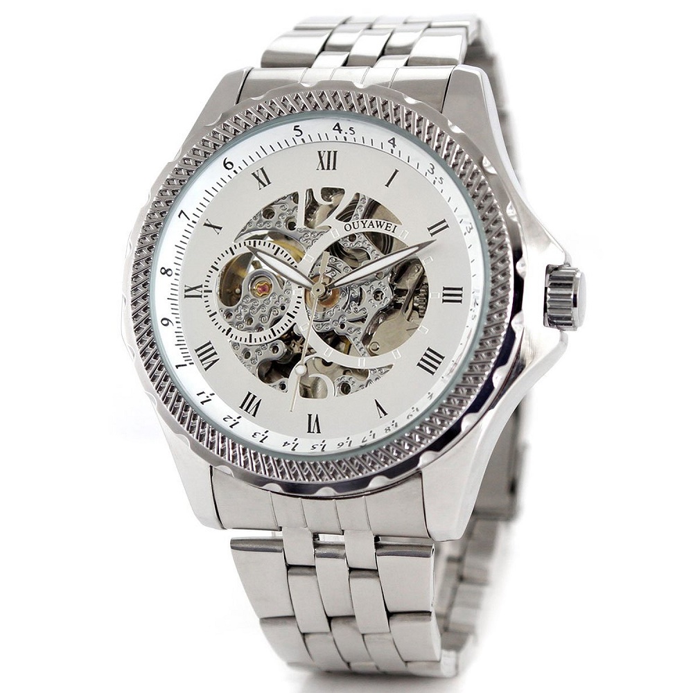 ouyawei skeleton stainless steel automatic mechanical oyw1309 white silver ouyawei skeleton stainless steel automatic mechanical oyw1309 white silver