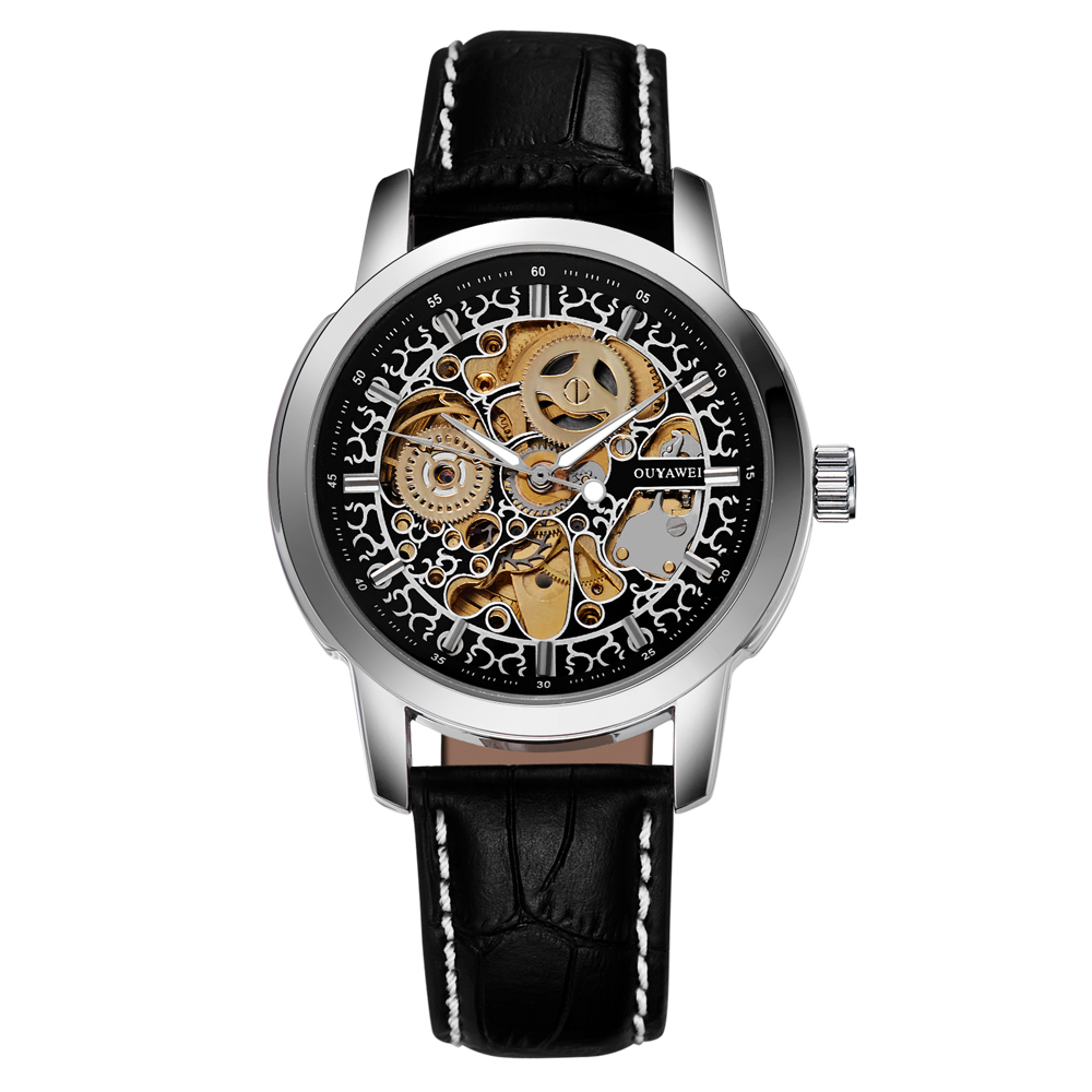 Ouyawei Skeleton Leather Strap Automatic Mechanical Watch Ouyawei Skeleton Leather Strap Automatic Mechanical Watch