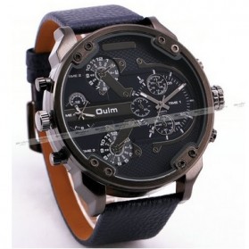 Oulm Jam Tangan Analog Leather Strap- 3548 - Black - 2