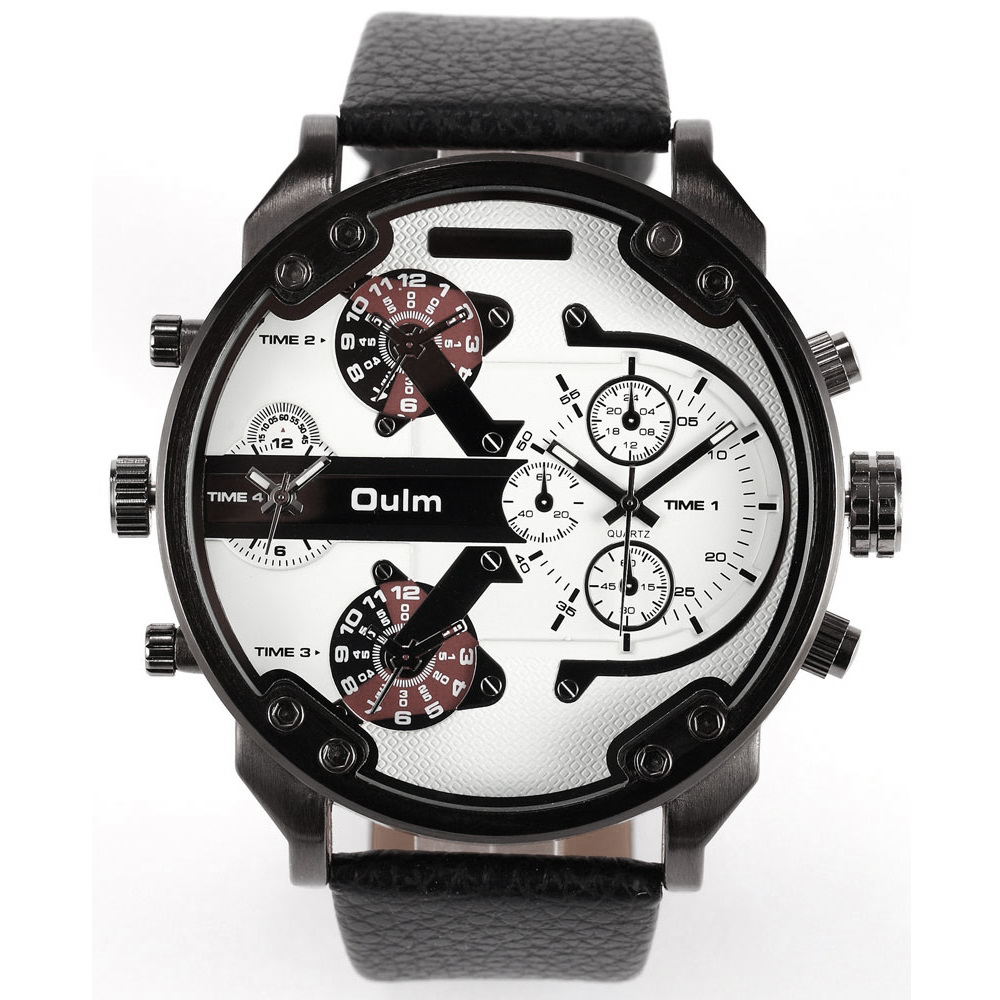Oulm Jam Tangan Analog Leather Strap- 3548 - White 