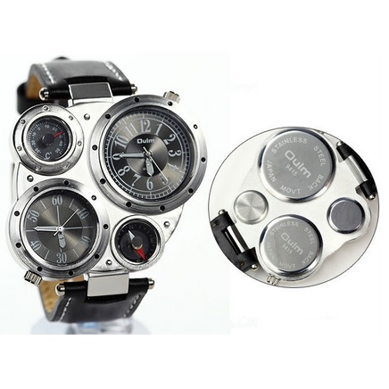 Oulm Quartz Men Leather Band Fashion Watch - 9415 - Silver 