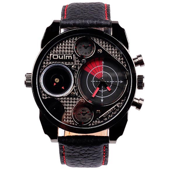  Oulm  Jam  Tangan  Analog Desain Radar HP9316 Black Red 