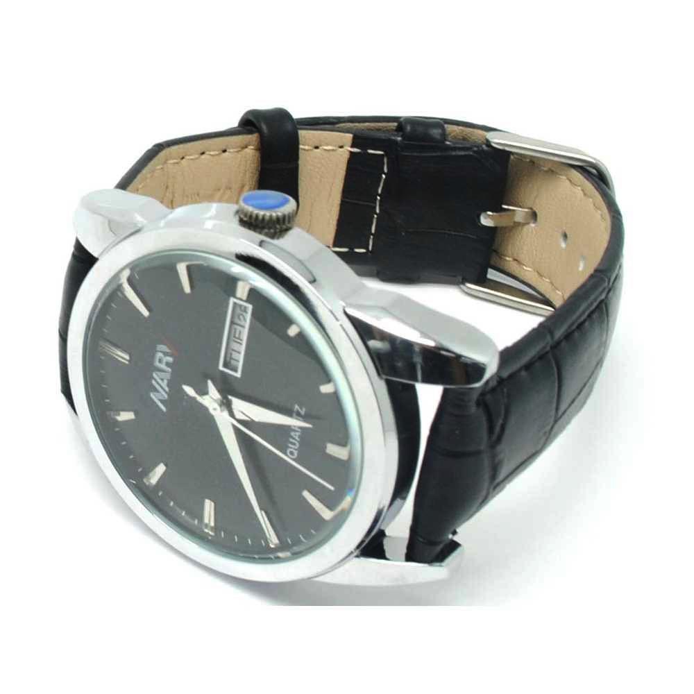 Nary Jam Tangan Analog Strap Kulit - 1901 - Black/Silver
