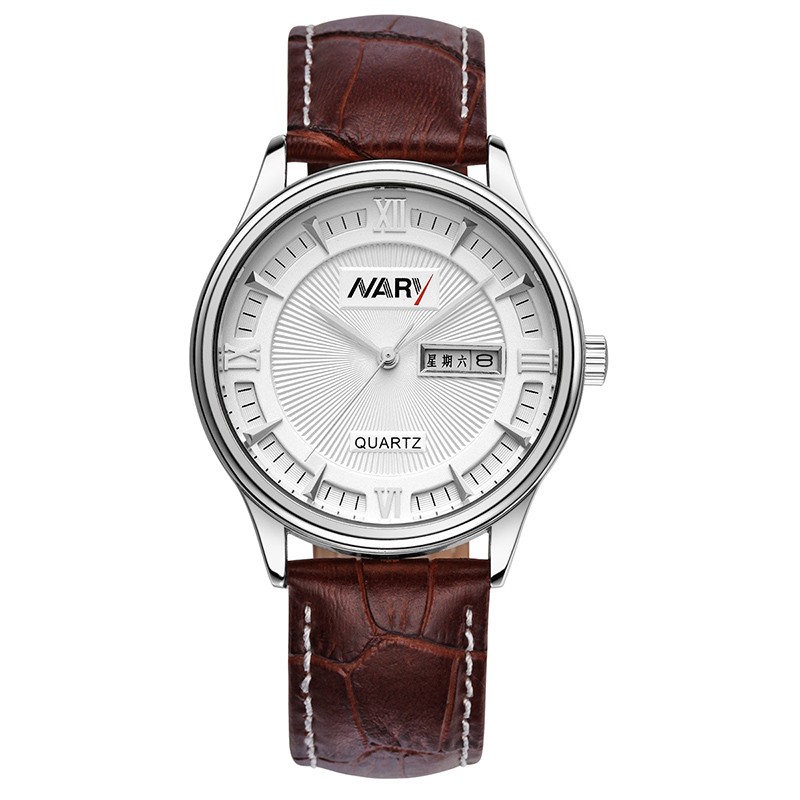Nary Jam Tangan Analog Strap Kulit - 5400 - Brown/White 