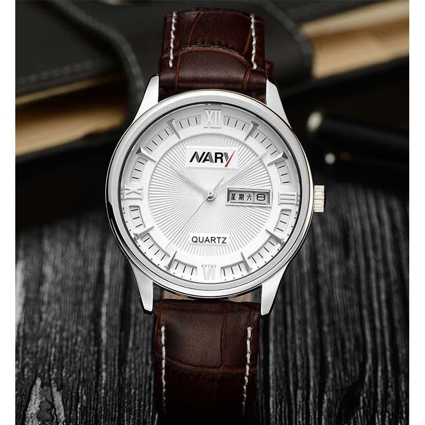 Nary Jam Tangan Analog Strap Kulit - 5400 - Brown/White 