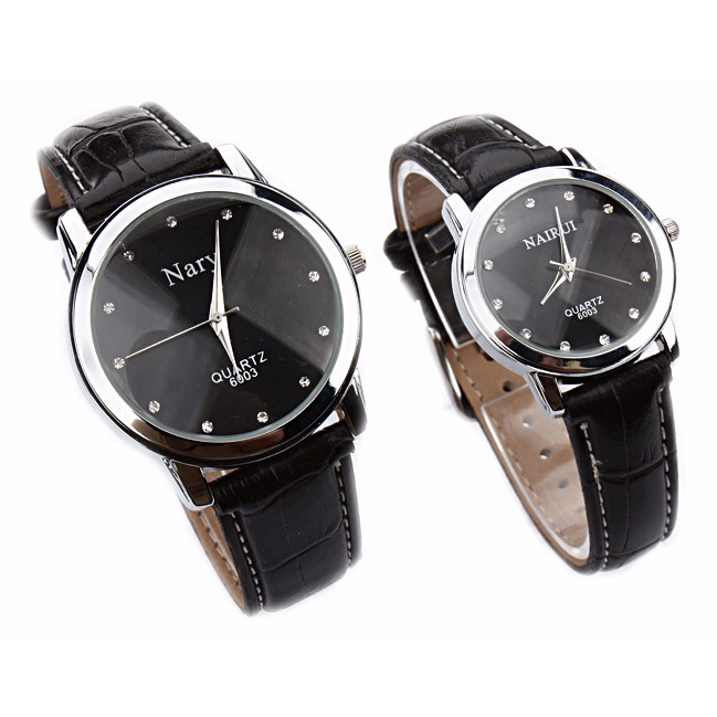 Nary Jam Tangan Analog Pria Strap Kulit - 6003 - Black 