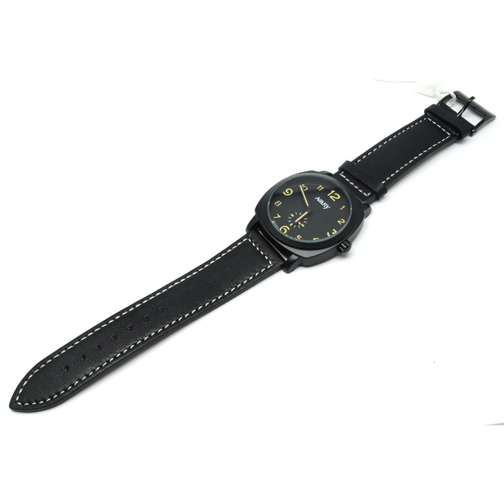 Nary Jam Tangan Analog Strap Kulit - 6121 - Black/Yellow 