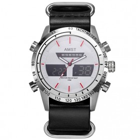 AMST Jam Tangan Kulit Analog Digital Pria - AM3023 - Black White