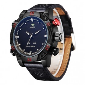 AMST Jam Tangan Analog Kulit Pria - AM3016 - Black/Red