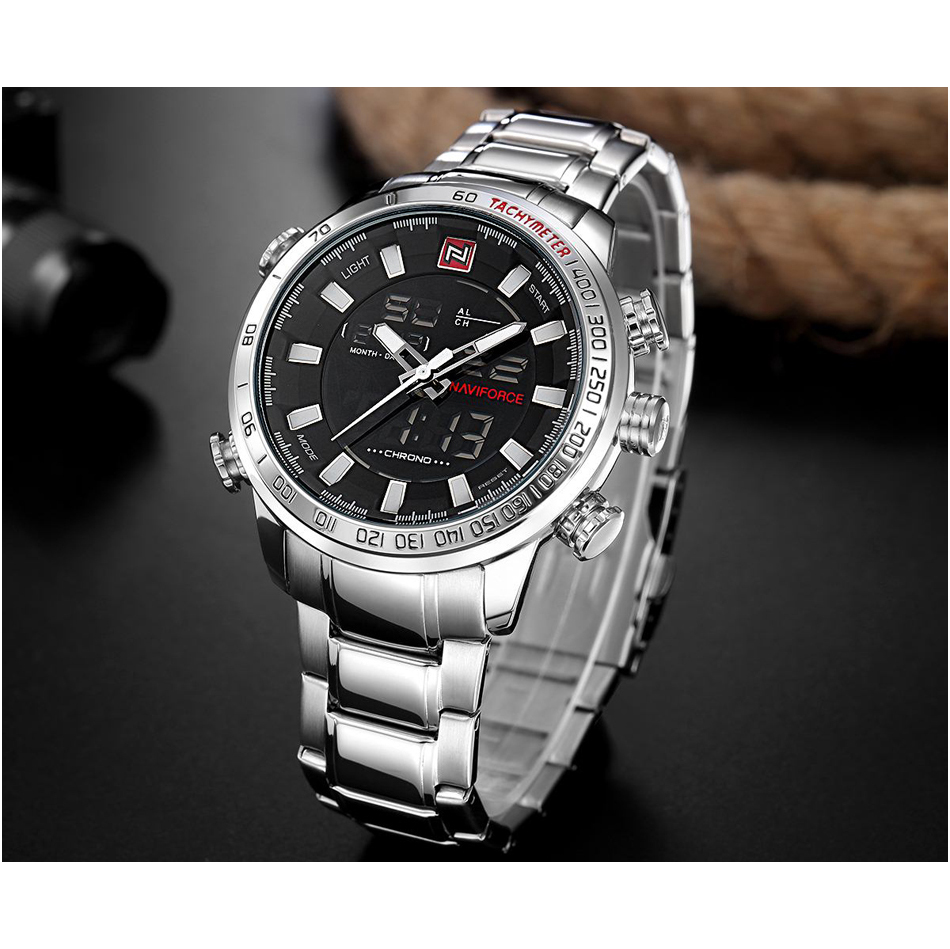 Navi Force Jam Tangan Analog Digital Pria - 9093 - Silver