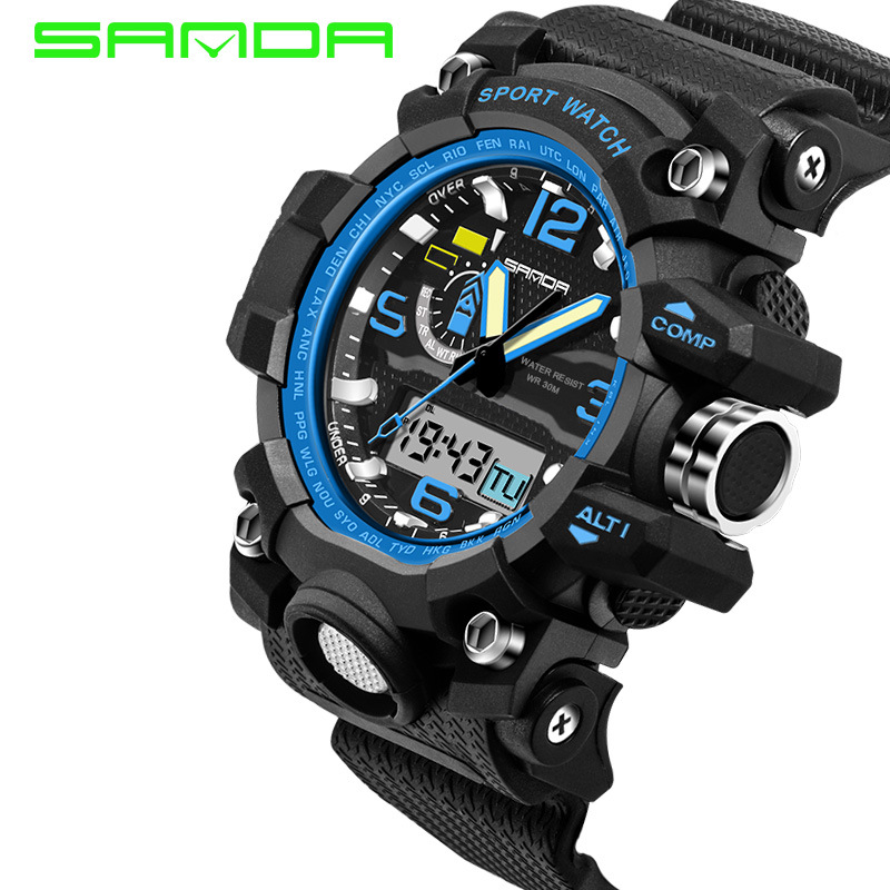 SANDA Jam Tangan Sporty Pria - SD-732 - Black/Blue 