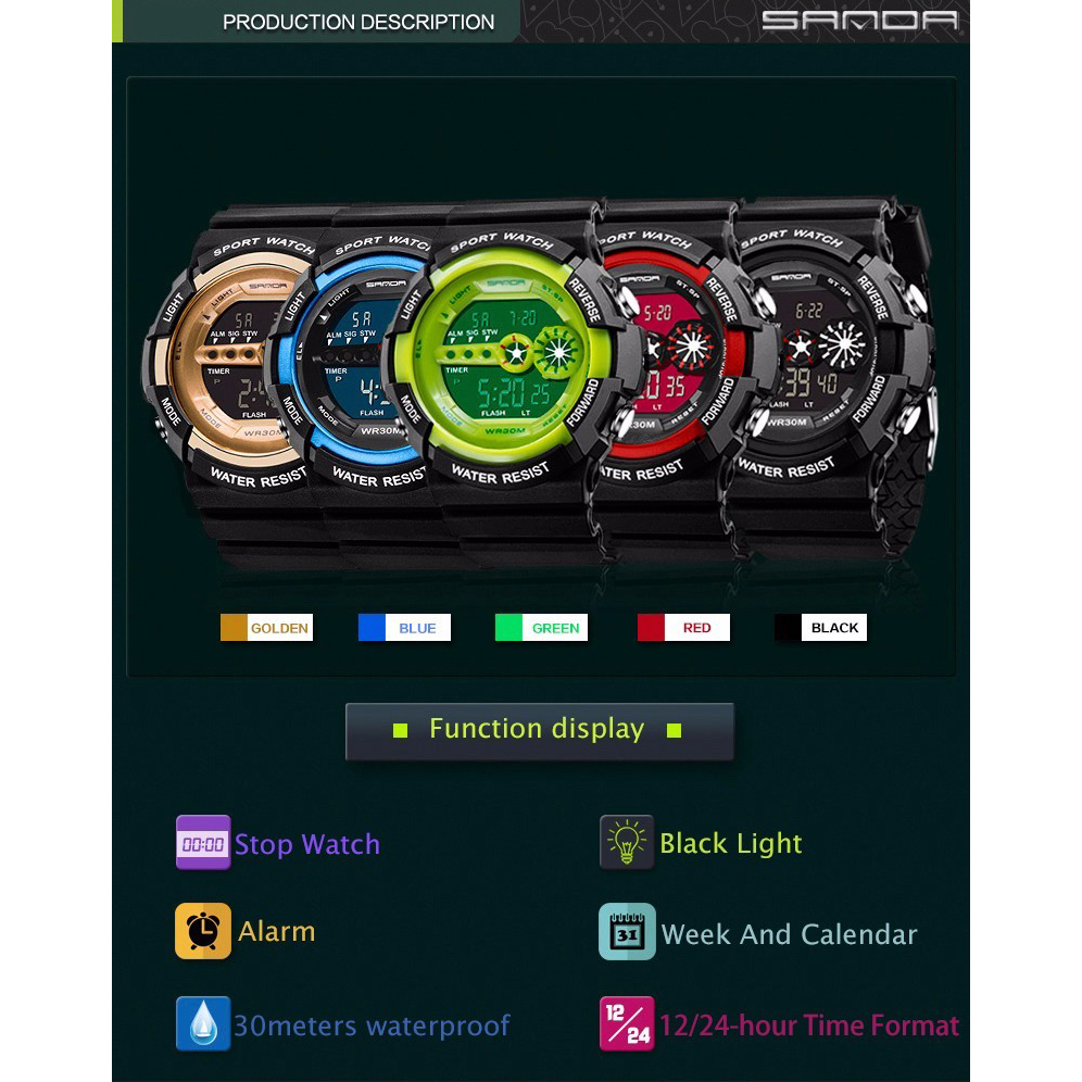 SANDA Jam Tangan Sporty Pria - SD-320 - Black 