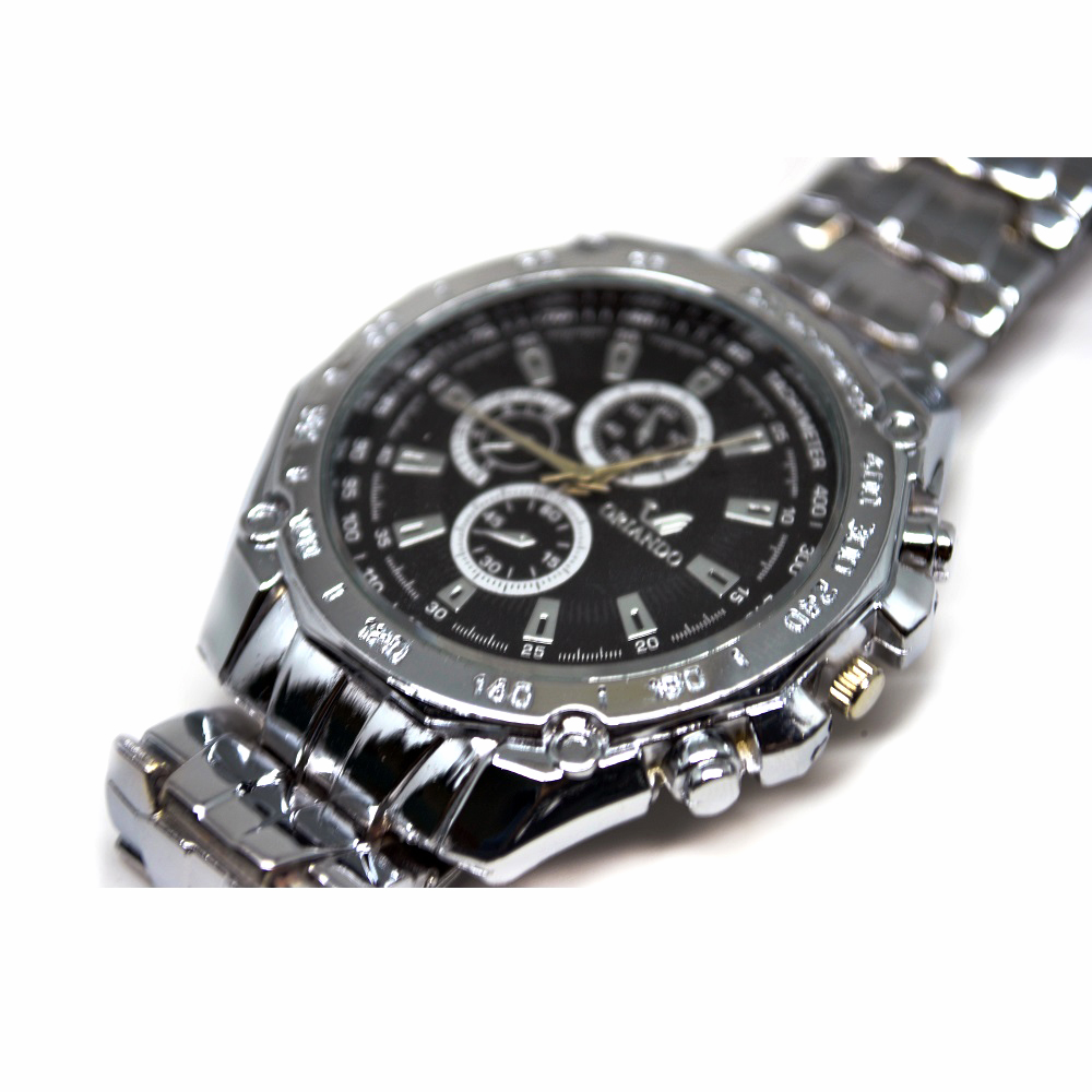 Orlando Stainless Steel Band Quartz Watch with Tachymeter Black