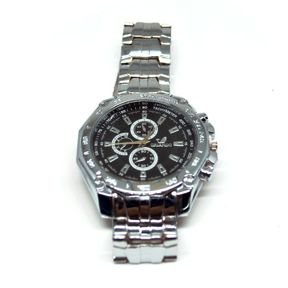Orlando Stainless Steel Band Quartz Watch with Tachymeter Black