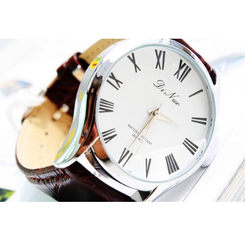 DiNuo Roman Numeral Leather Band Quartz Watch - Brown - JakartaNotebook.com