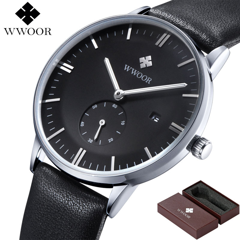 WWOOR Jam  Tangan  Kulit Analog  Pria 8808 backup Black 