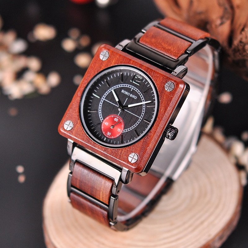 BOBO BIRD Jam Tangan Kayu Seiko Movement Model Kotak R14 