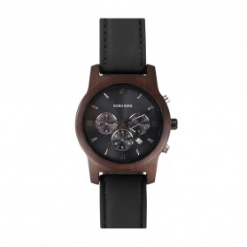 BOBO BIRD Jam Tangan Kayu Leather Strap - WP28 - Black