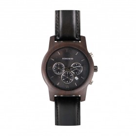 BOBO BIRD Jam Tangan Kayu Leather Strap Doff - WP28 - Black