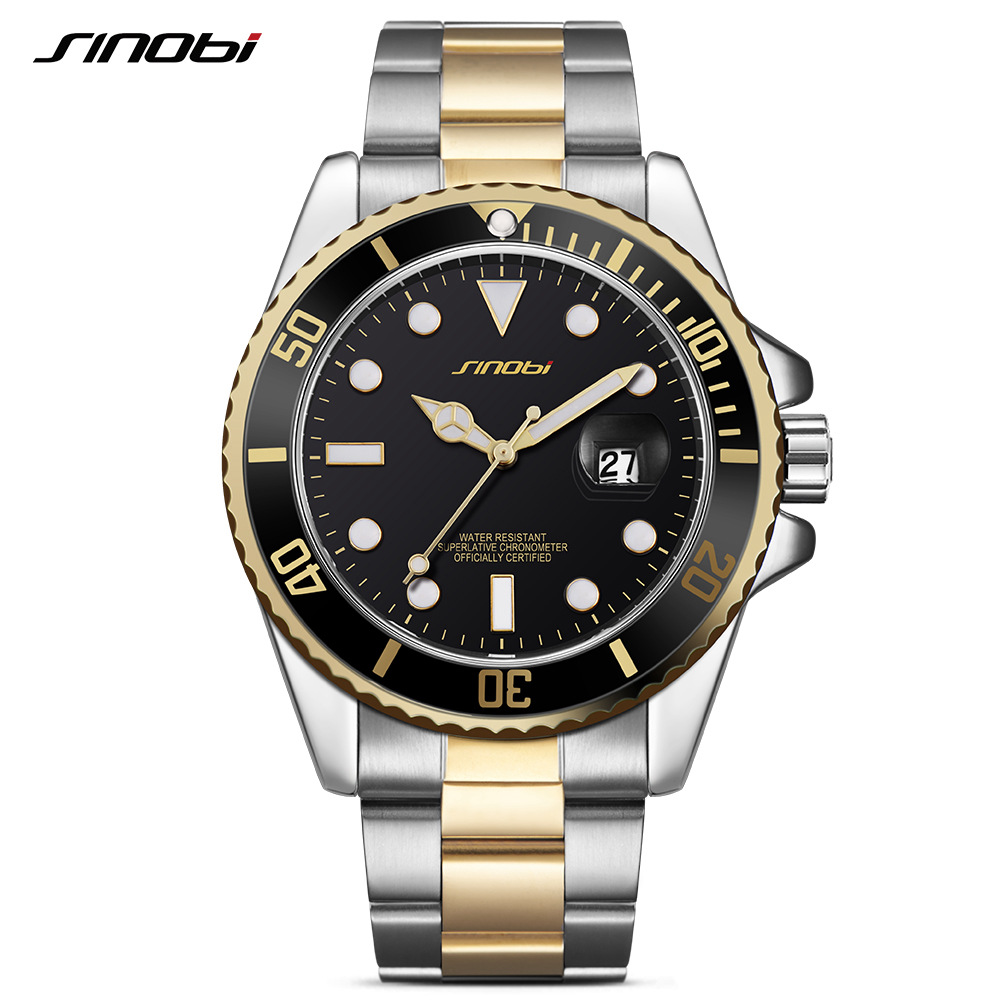 SINOBI Jam Tangan Diver Submariner Pria 9721 Black Gold
