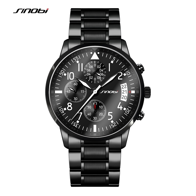 SINOBI Jam Tangan Pilot Chrono Pria 9639 Black SINOBI Jam Tangan Pilot Chrono Pria 9639 Black