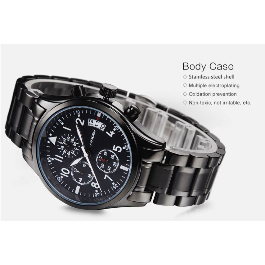 SINOBI Jam Tangan Pilot Chrono Pria 9639 Black SINOBI Jam Tangan Pilot Chrono Pria 9639 Black