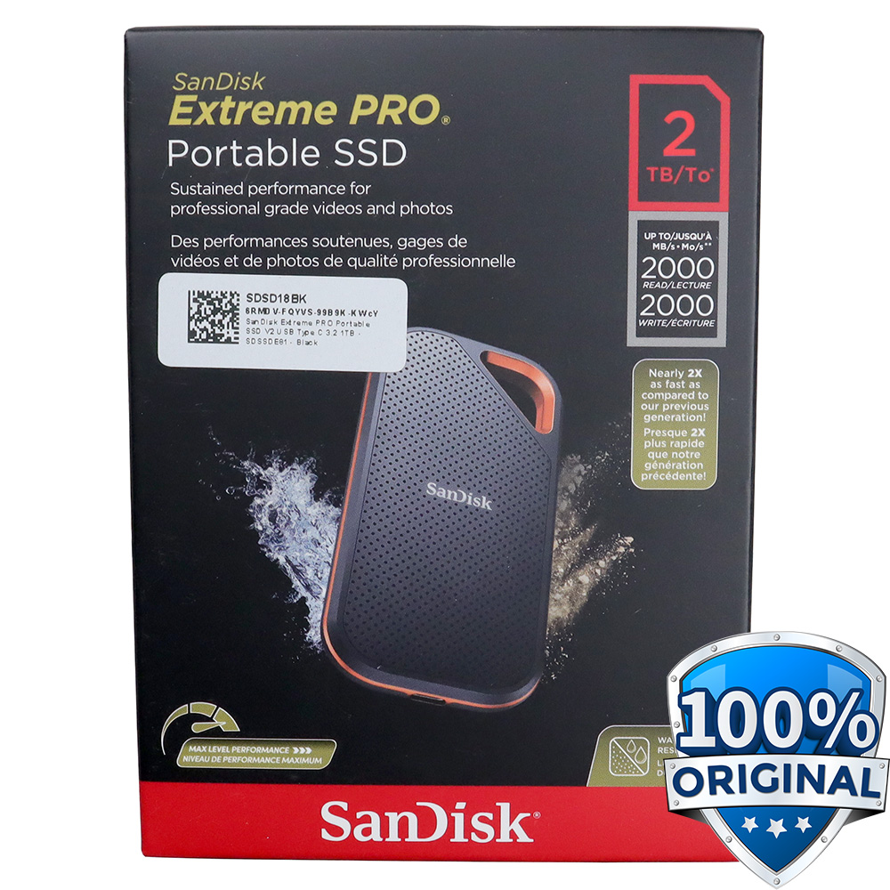 SanDisk Extreme PRO Portable SSD V2 USB Type C 3.2 2TB SDSSDE81 Black