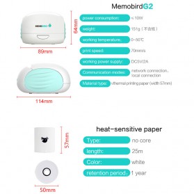 Memobird Smart Mini Printer Thermal Bluetooth - White/Blue - 4