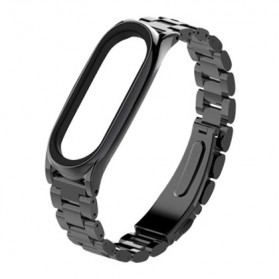 Mijobs 3 Point Strap Watchband Stainless Steel for Xiaomi Mi Band 3/4/5/6 - Black