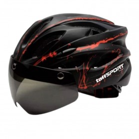 TaffSPORT Helm Sepeda Cycling Bike Helmet Visor Removable Lens - TT-31 - Black/Red