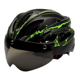 TaffSPORT Helm Sepeda Cycling Bike Helmet Visor Removable Lens - TT-31 - Black/Green