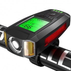 ANLOOK Lampu Sepeda Klakson Speedometer 4 in 1 Rechargeable 1200mAh - AS0808 - Black