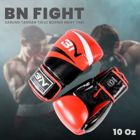 BN Fight Sarung Tangan Tinju Boxing Muay Thai Leather Glove 10 OZ - BN02 - Red