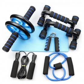 TOMSHOO Set Alat Gym Fitness Roller Push Up Bar Jump Rope Hand Gripper 6 in 1 - TS002 - Black/Blue
