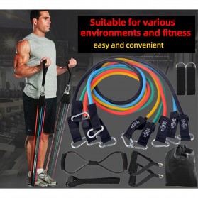 KFK Set Tali Stretching Resistance Band Pilates Yoga Fitness 12 PCS/set 150LBS - GCT395 - Black