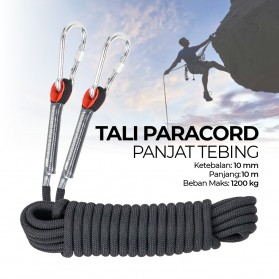 Tali Paracord Panjang Tebing Climbing Rope 10mm 10 Meter with Steel Buckle - P4 - Black