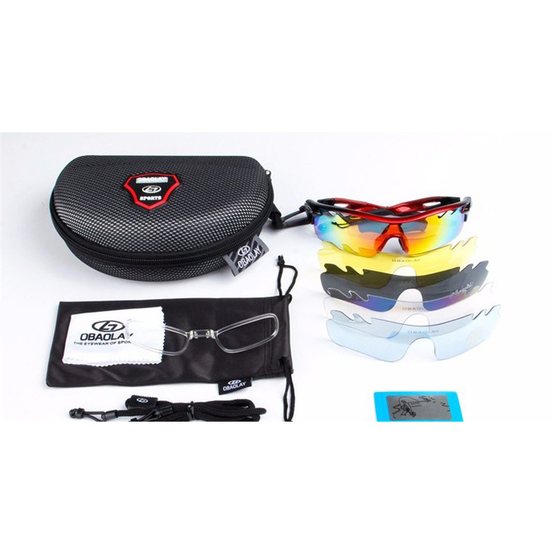 Obaolay Kacamata Sepeda Polarized Sunglasses UV400 dengan 5 Lensa - SP0896 - Black/Red .