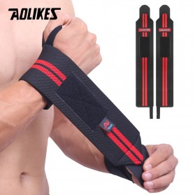 AOLIKES Strap Pergelangan Tangan Angkat Beban Anti Slip Power Weight Lifting 2 PCS - A-1538 - Black/Red