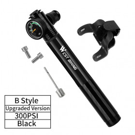 West Biking Pompa Angin Ban Sepeda Portable 300PSI with Pressure Gauge Barometer - Black