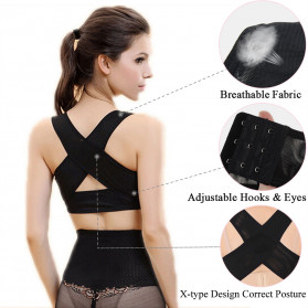 Genkent Korset Tali Body Harness Korektor Postur Punggung Dada Breast Support Size S 60-74 - BBJ-16 - Black - 3