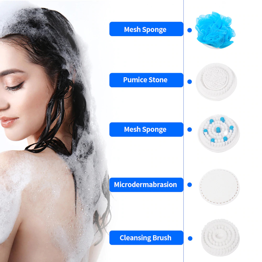 SPIN SPA Alat Pijat Mandi 5 in 1 Electric Shower Bath Brush Scrub - GZ04 - White - 6