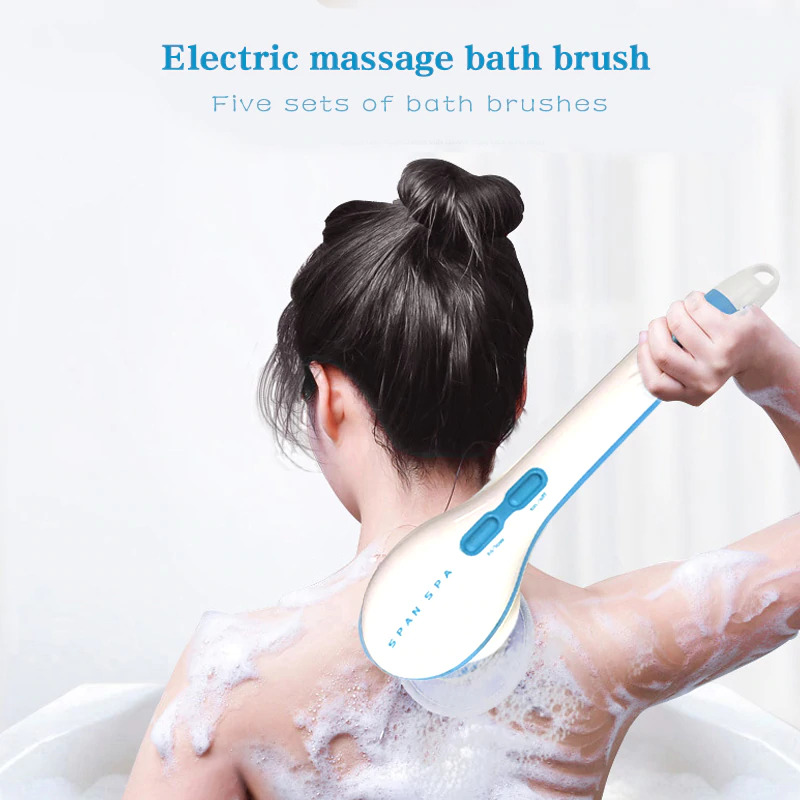 SPIN SPA Alat Pijat Mandi 5 in 1 Electric Shower Bath Brush Scrub - GZ04 - White - 7