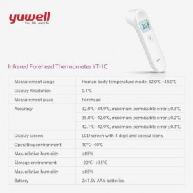 Yuwell Thermometer Suhu Tubuh Digital Infrared Forehead Non Contact - YT-1C - White - 3