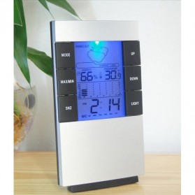 Weather Station Humidity Temperature Alarm Desk Clock Jam Alarm - 3210 - Silver - 1