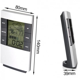 Weather Station Humidity Temperature Alarm Desk Clock Jam Alarm - 3210 - Silver - 7
